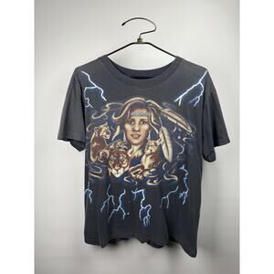 Vintage 90’s USA Thunder Native American Mountain Lion Lightning AOP M 23x27